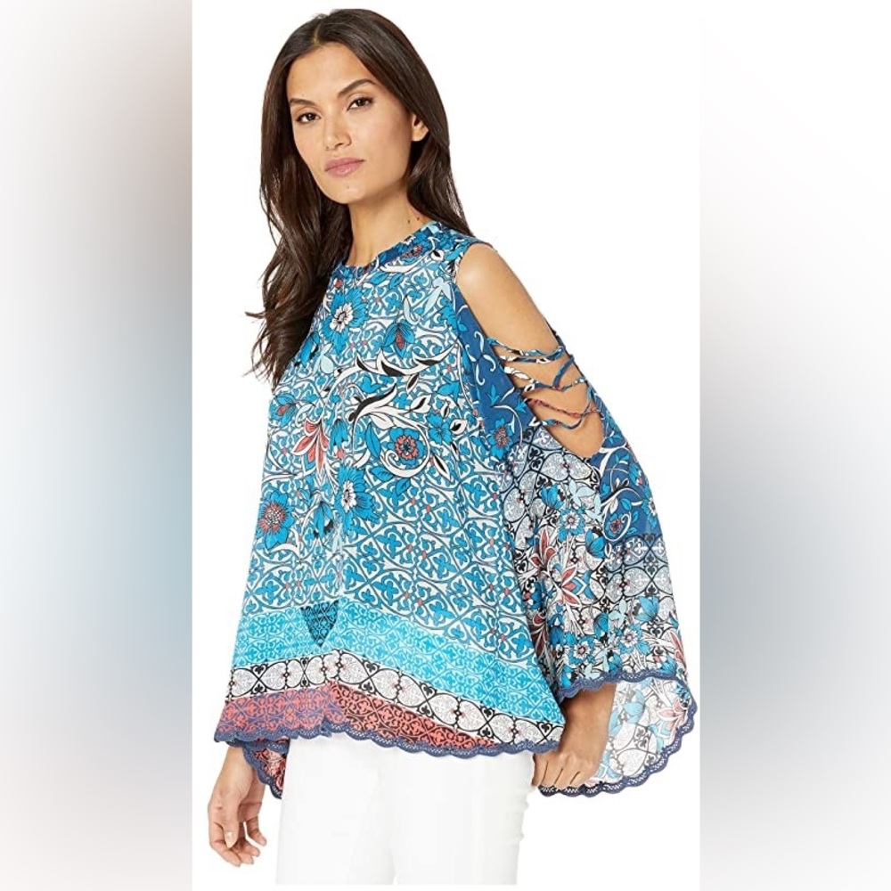 Johnny Was Bondi Floral-Print Open Arm Silk Top NWOT XXL